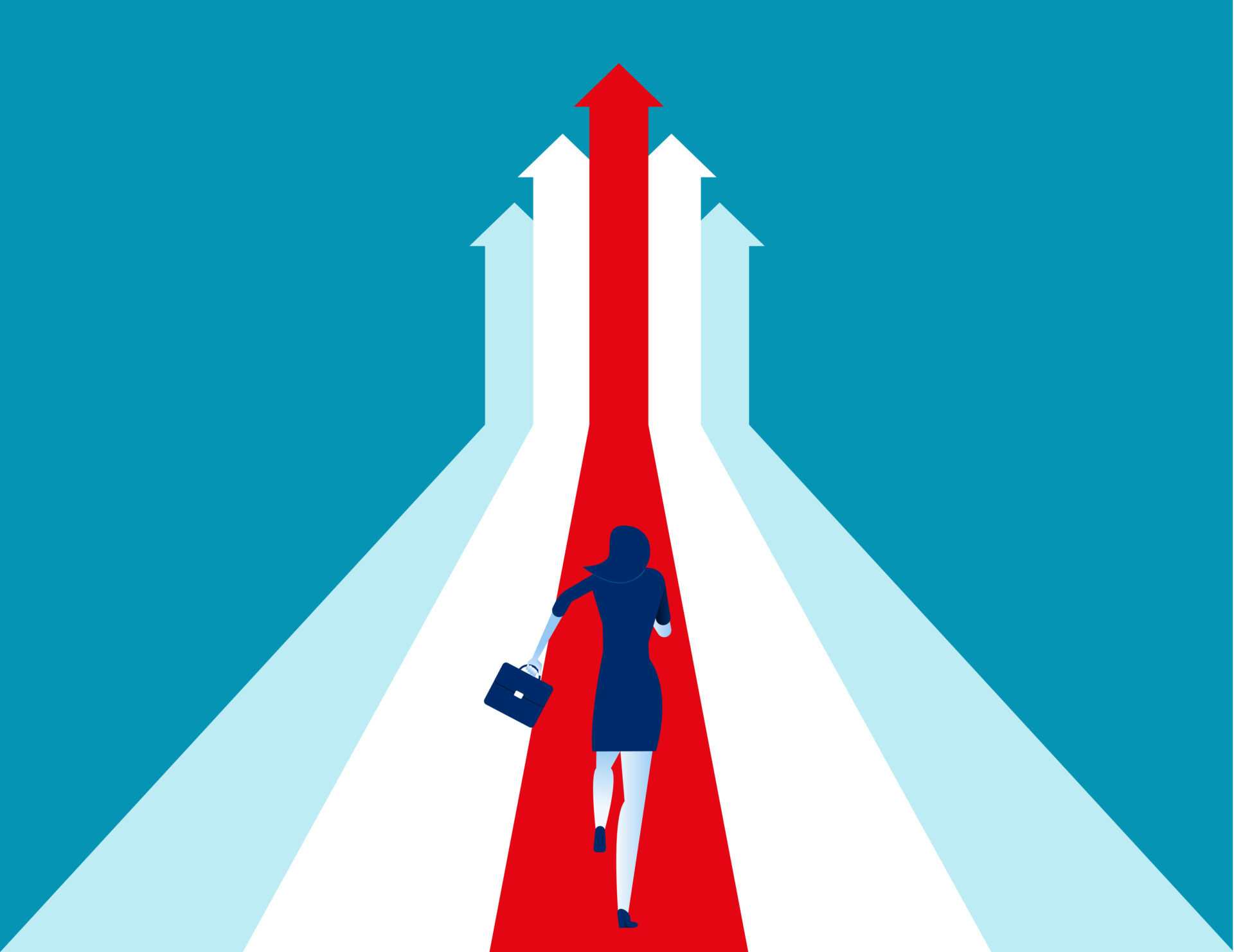 コーチングで成長し目標に向かって走る女性の後ろ姿